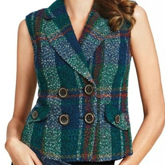 CAbi Jackets & Blazers - Cabi Plaid Tweed Vest Sz M Wool Blend